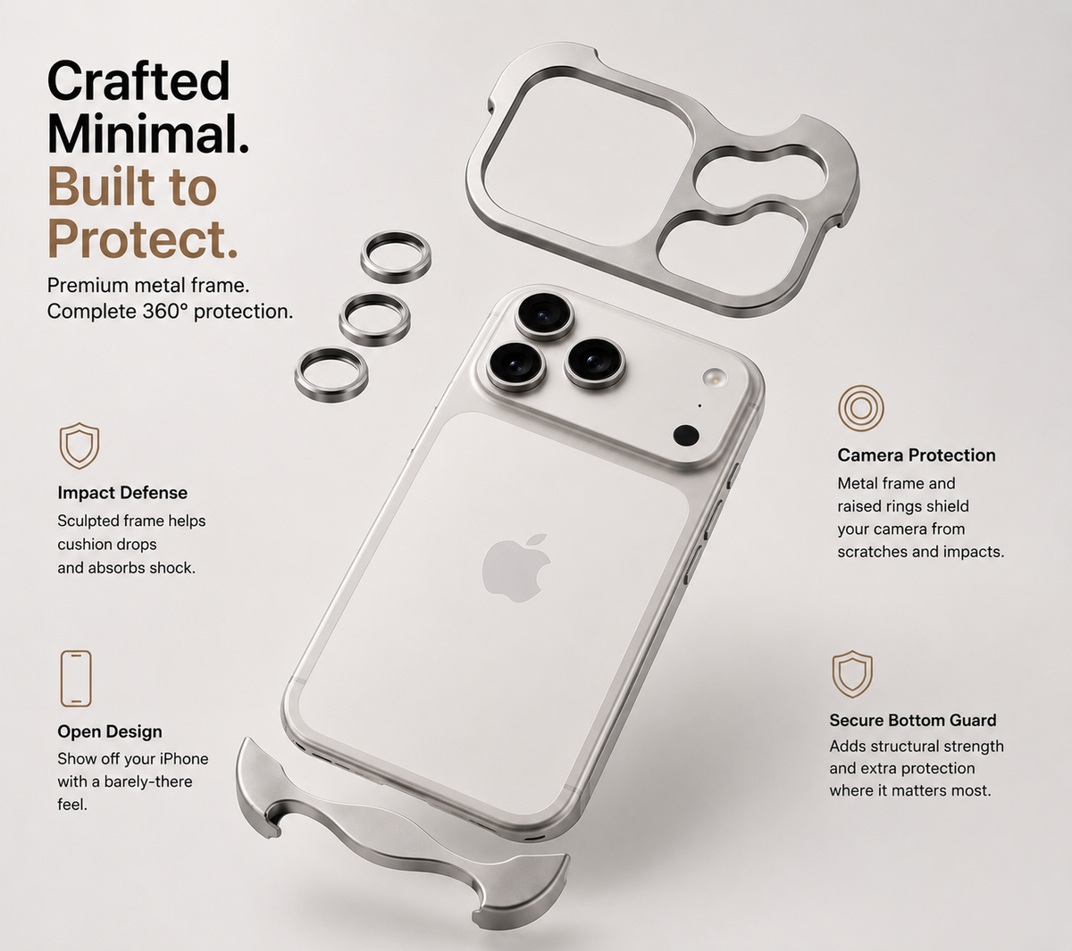 GencoNest Metal Frame Case + Camera Lens Protectors for iPhone 17 Pro Max